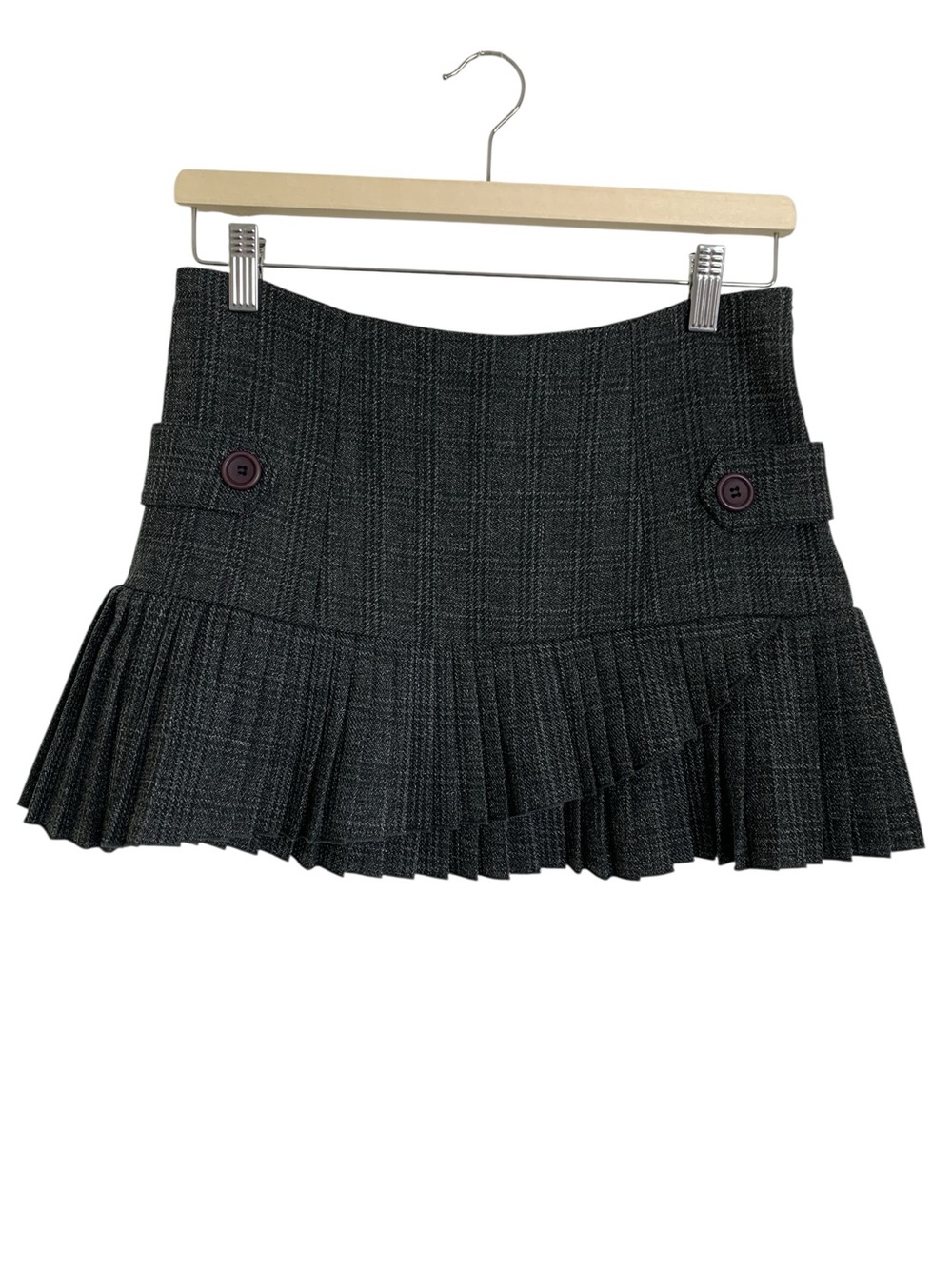 Vtg Y2K Forever 21 Pleated Plaid Micro Mini Skirt Women’s M Button Accent Gray